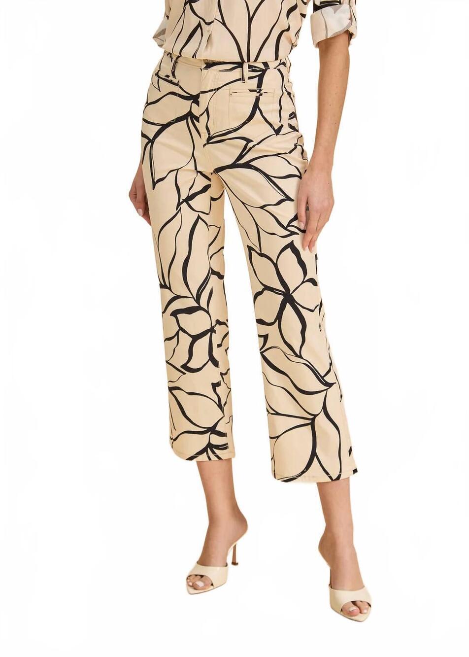 NEW FDJ suzanne printed boot crop pants in sand plumeria